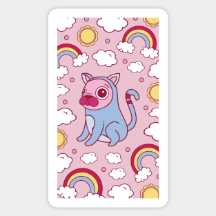 Pug cat and rainbows Sticker